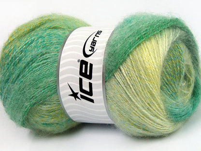Lot of 4 x 100gr Skeins Ice Yarns MOHAIR PASTEL (10% Mohair 15% Wool) Yarn Green Shades