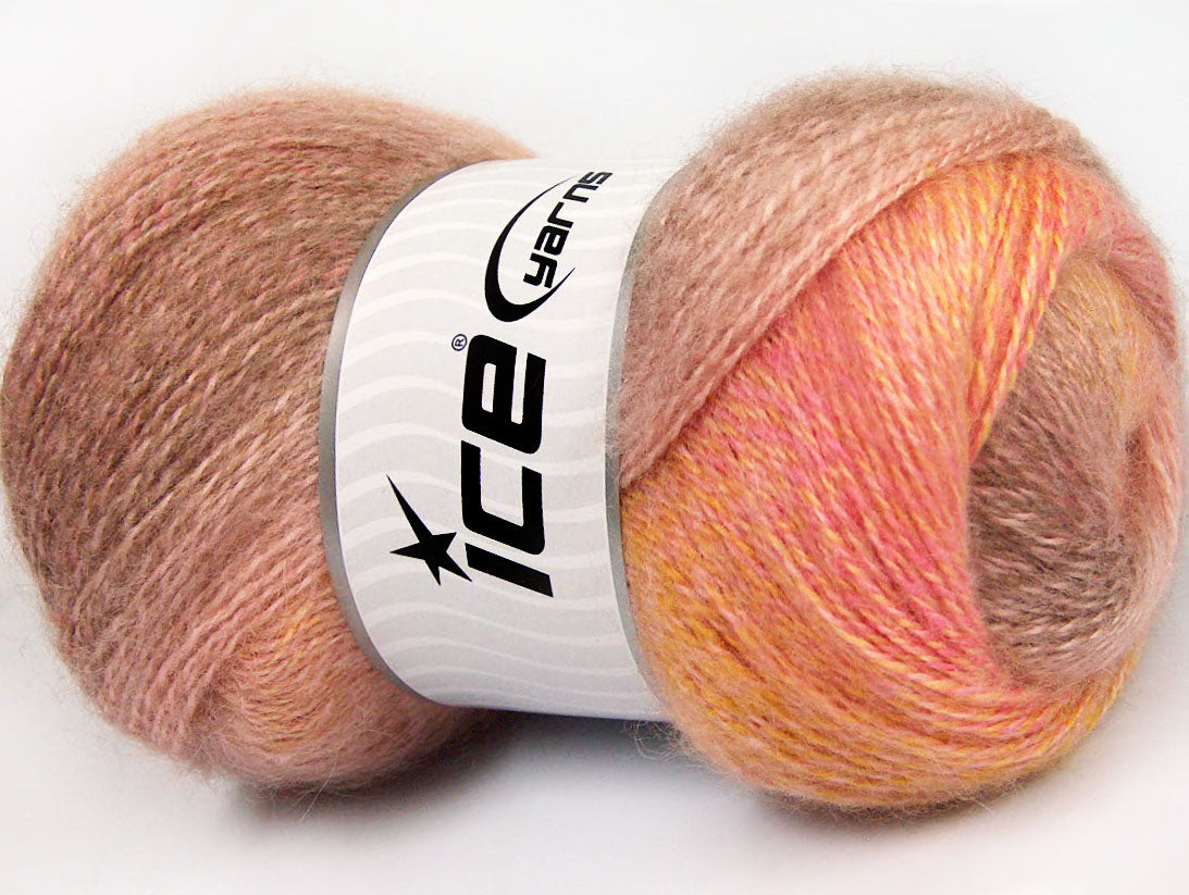 Lot of 4 x 100gr Skeins ICE MOHAIR PASTEL (10% Mohair 15% Wool) Yarn Camel Salmon Pink Gold