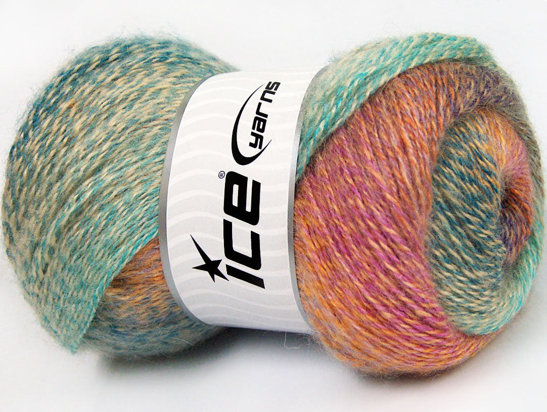 Lot of 4 x 100gr Skeins ICE MOHAIR PASTEL (10% Mohair 15% Wool) Yarn Turquoise Mint Green Purple Gold Pink