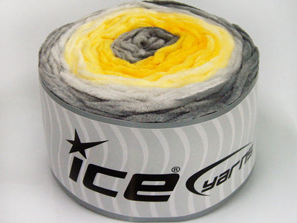 Lot of 2 x 150gr Skeins Ice Yarns CAKES CHENILLE BABY Yarn Grey Shades Yellow Shades