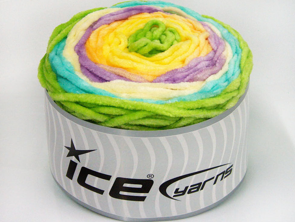 Lot of 2 x 150gr Skeins Ice Yarns CAKES CHENILLE BABY Yarn Green Turquoise Yellow Shades Lilac