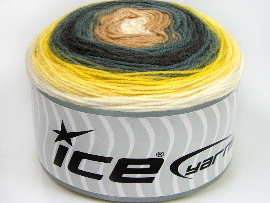 Lot of 2 x 150gr Skeins Ice Yarns CAKES DK Yarn Yellow Grey Shades Light Brown Cream