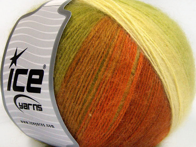 Lot of 4 x 100gr Skeins Ice Yarns ANGORA DESIGN (20% Angora 20% Wool) Yarn Green Shades Orange Shades