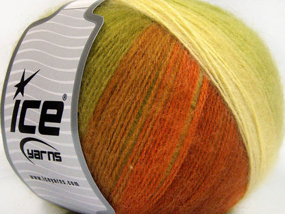 Lot of 4 x 100gr Skeins Ice Yarns ANGORA DESIGN (20% Angora 20% Wool) Yarn Green Shades Orange Shades