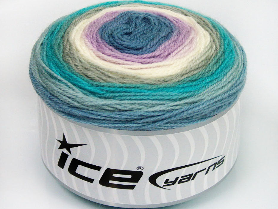 Lot of 2 x 150gr Skeins Ice Yarns CAKES WOOL DK (30% Wool) Yarn Blue Shades Turquoise Khaki Cream Lilac