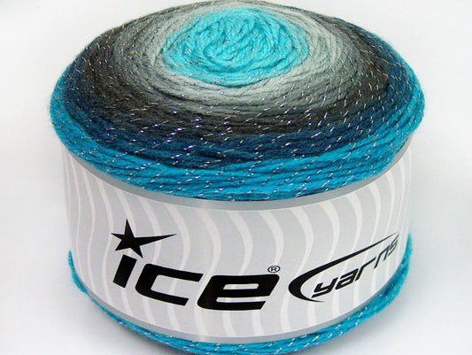 Lot of 2 x 150gr Skeins Ice Yarns CAKES GLITZ Yarn Grey Shades Turquoise Shades White