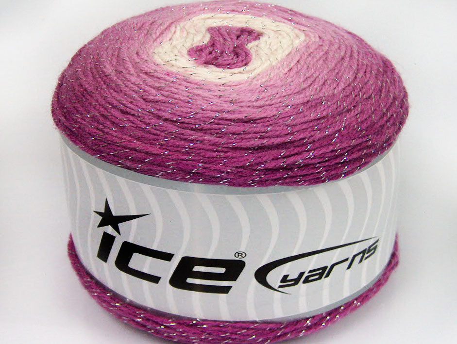 Lot of 2 x 150gr Skeins Ice Yarns CAKES GLITZ Yarn Orchid Shades White