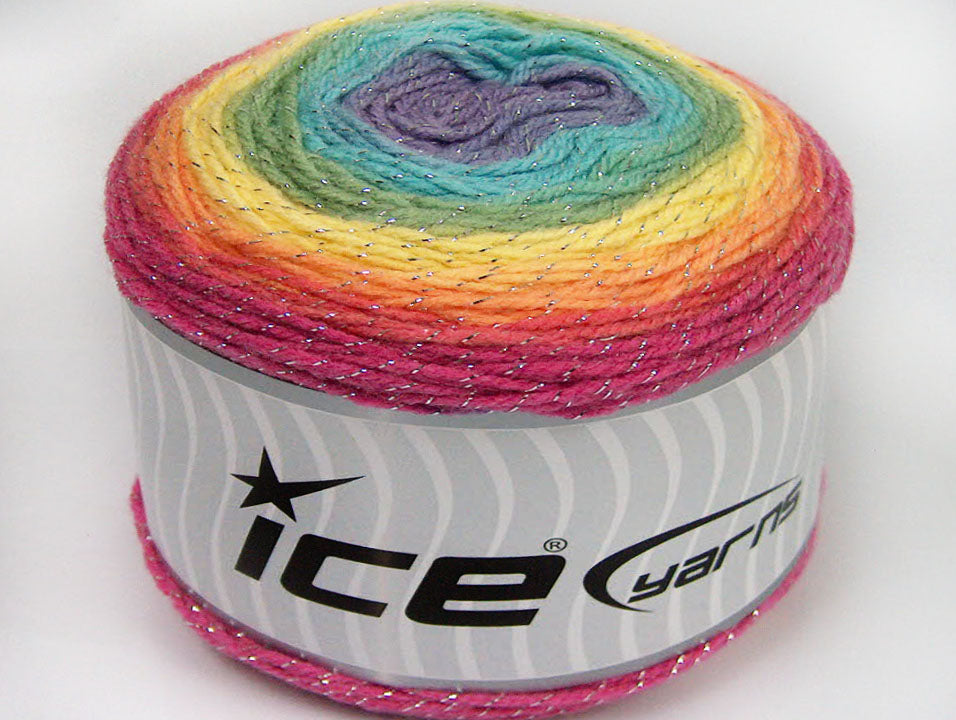 Lot of 2 x 150gr Skeins Ice Yarns CAKES GLITZ Yarn Pink Orange Yellow Green Turquoise Lilac