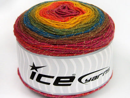 Lot of 2 x 150gr Skeins Ice Yarns CAKES GLITZ Yarn Brown Turquoise Green Shades Orange Fuchsia