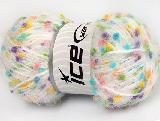 Lot of 3 x 100gr Skeins Ice Yarns BONIBON Yarn White Turquoise Yellow Purple Pink Blue