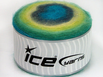 Lot of 2 x 200gr Skeins Ice Yarns CAKES ANGORA (20% Angora 20% Wool) Yarn Green Shades Navy Turquoise