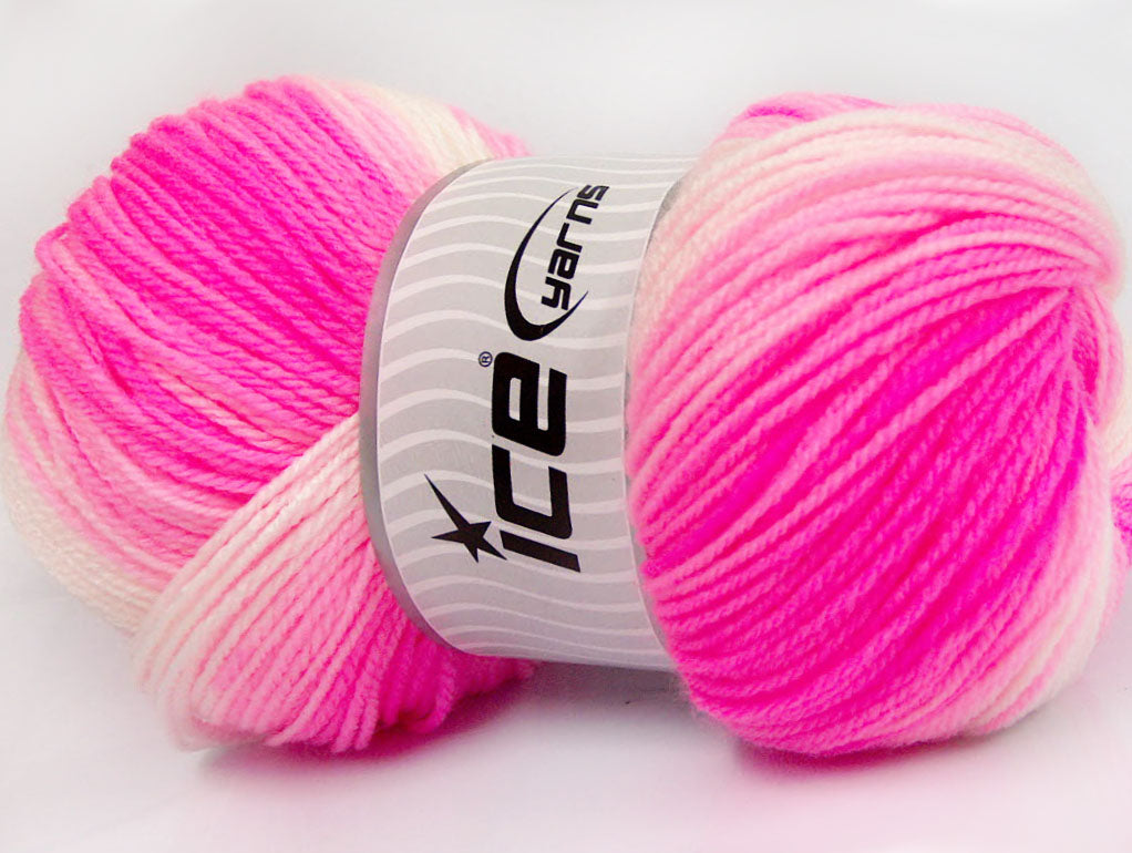 Lot of 4 x 100gr Skeins Ice Yarns BABY BATIK Yarn Neon Pink Light Pink White