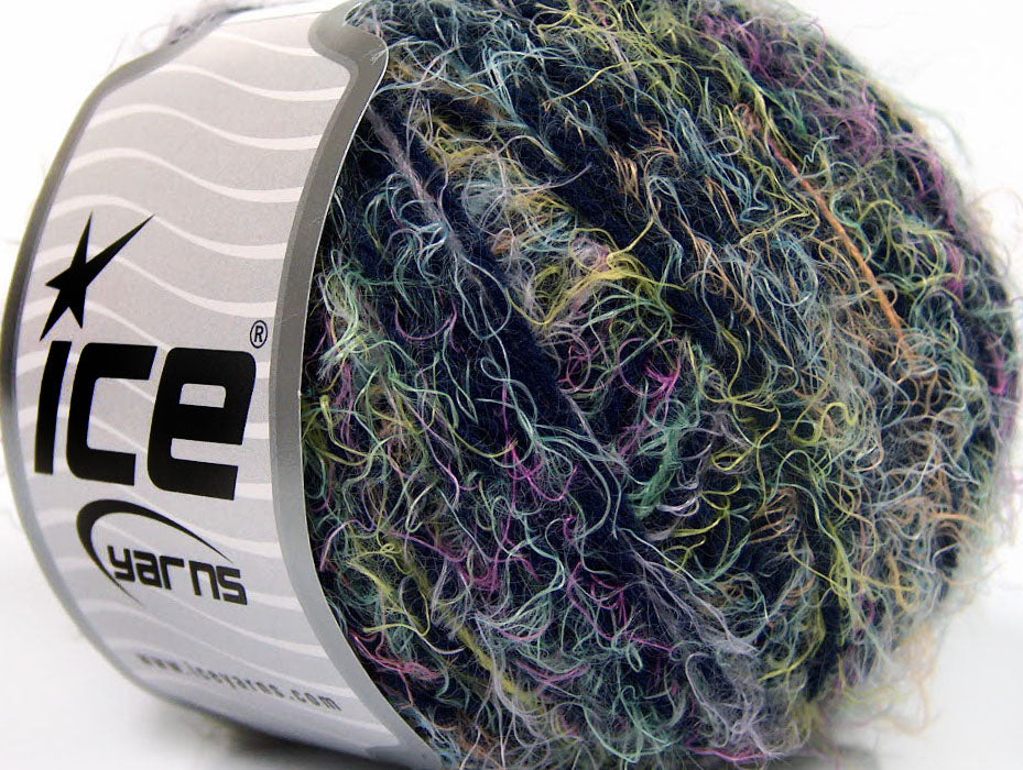 Lot of 8 Skeins ICE SALE EYELASH BLEND Hand Knitting Yarn Navy Pastel Rainbow