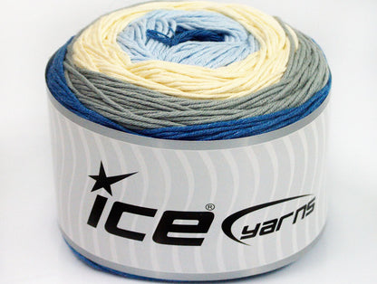Lot of 2 x 200gr Skeins ICE CAKES BABY SUMMER (50% Cotton) Yarn Blue Grey Cream Light Blue