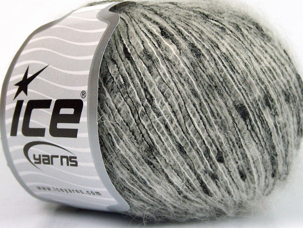 Lot of 6 Skeins ICE SALE MOHAIR-WOOL BLEND (35% Kid Mohair) Yarn Grey Black