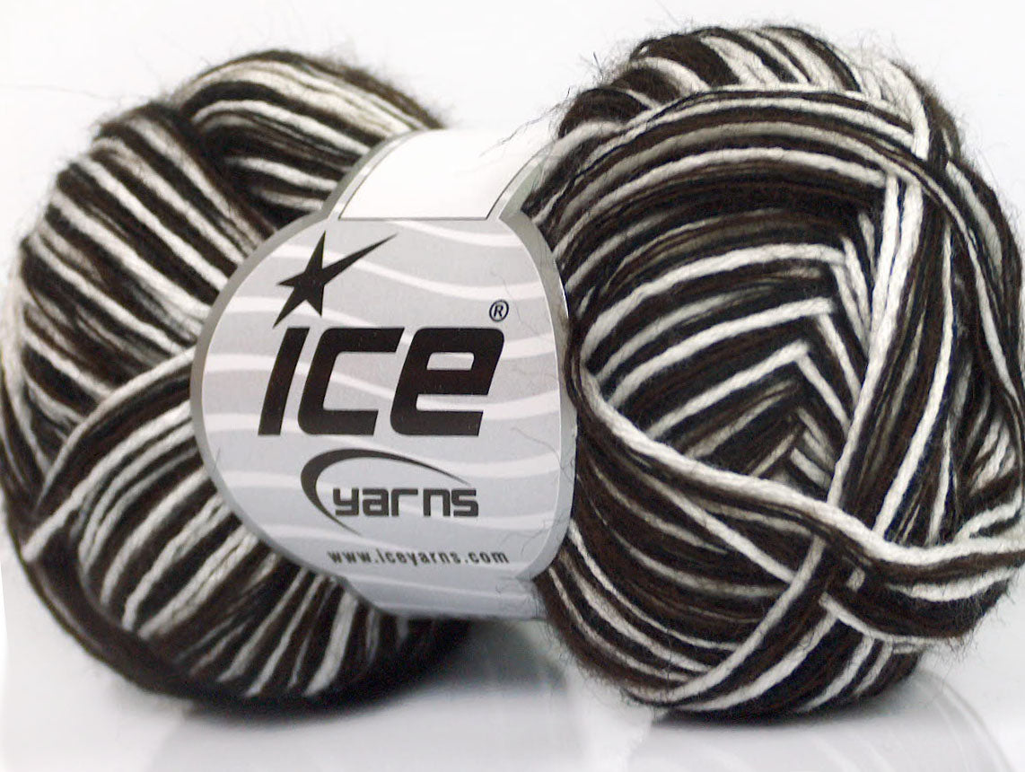 Lot of 8 Skeins ICE SALE MOHAIR-WOOL BLEND (40% Wool) Yarn Brown Black White