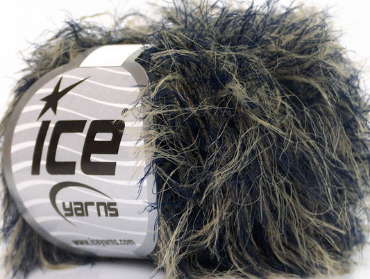 Lot of 8 Skeins ICE SALE EYELASH Hand Knitting Yarn Navy Camel