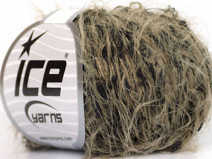 Lot of 8 Skeins ICE SALE EYELASH BLEND Hand Knitting Yarn Camel Black