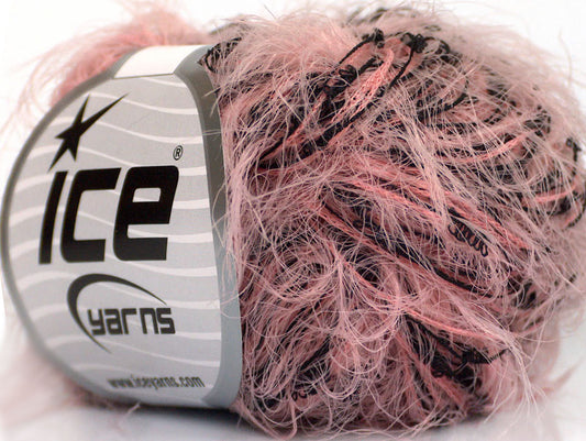 Lot of 8 Skeins ICE SALE EYELASH BLEND Hand Knitting Yarn Pink Black