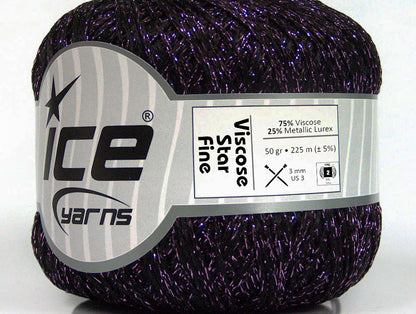 Lot of 6 Skeins Ice Yarns VISCOSE STAR FINE (75% Viscose) Yarn Black Lilac