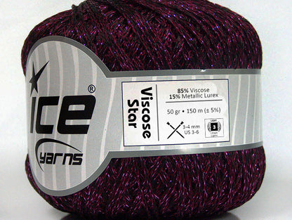 Lot of 6 Skeins ICE VISCOSE STAR (85% Viscose) Hand Knitting Yarn Black Fuchsia