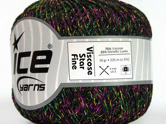 Lot of 6 Skeins Ice Yarns VISCOSE STAR FINE (75% Viscose) Yarn Black Fuchsia Green Gold