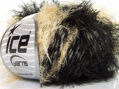 Lot of 8 Skeins ICE SALE EYELASH BLEND Hand Knitting Yarn Cream Black