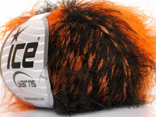 Lot of 8 Skeins ICE SALE EYELASH BLEND Hand Knitting Yarn Orange Black