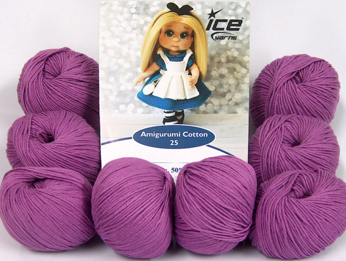 Lot of 8 Skeins Ice Yarns AMIGURUMI COTTON 25 (50% Cotton) Yarn Lavender