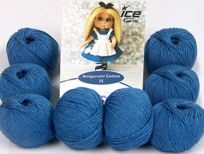 Lot of 8 Skeins Ice Yarns AMIGURUMI COTTON 25 (50% Cotton) Yarn Jeans Blue