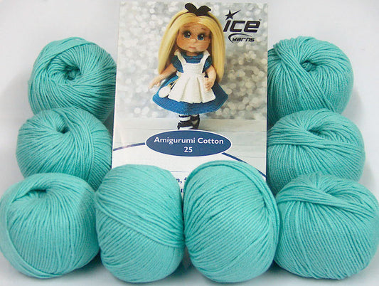 Lot of 8 Skeins Ice Yarns AMIGURUMI COTTON 25 (50% Cotton) Yarn Light Emerald Green