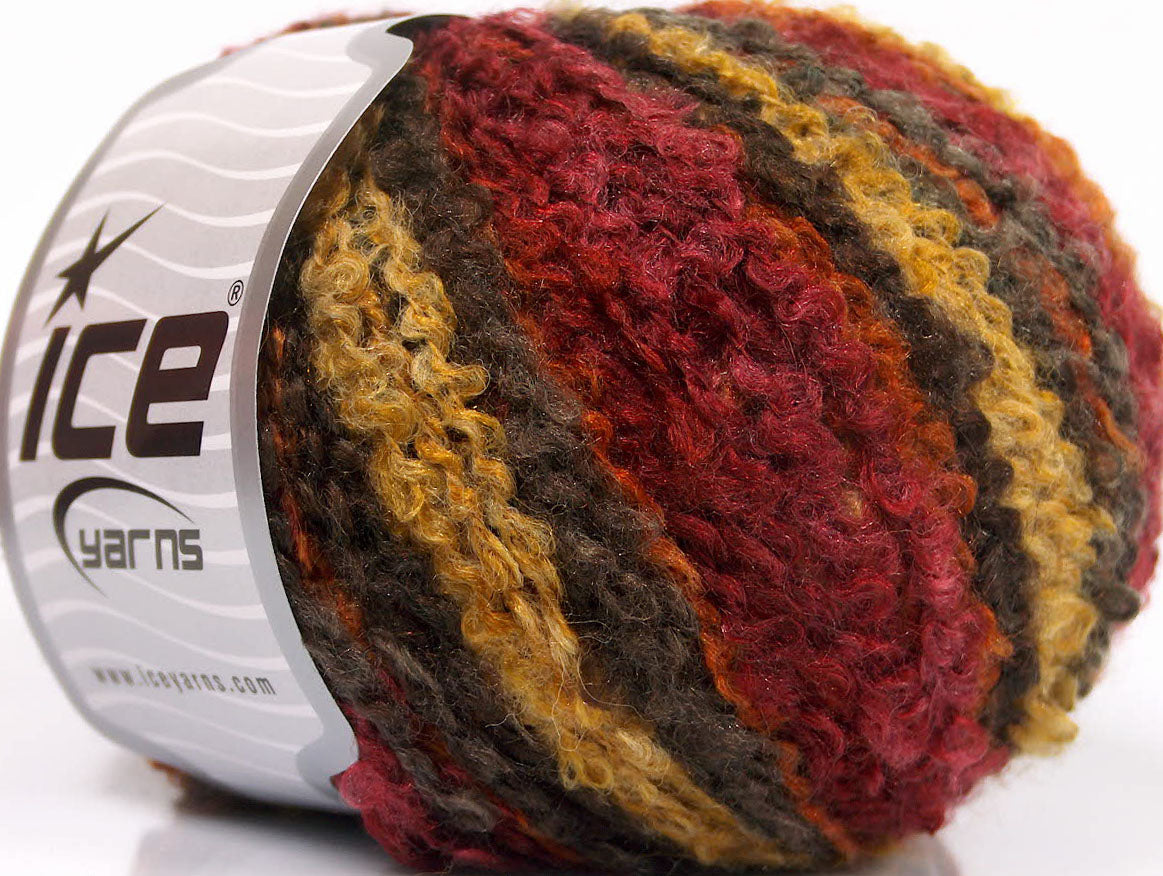 Lot of 8 Skeins ICE BOUCLE WOOL WORSTED (40% Wool) Yarn Camel Burgundy Orange Gold Yellow