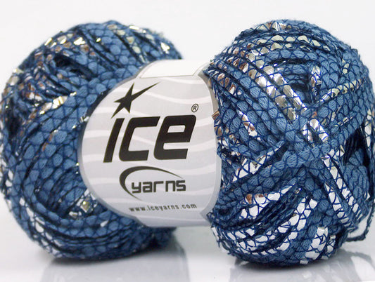 Lot of 8 Skeins Ice Yarns COTONE ARGENTO (40% Cotton) Yarn Blue Silver
