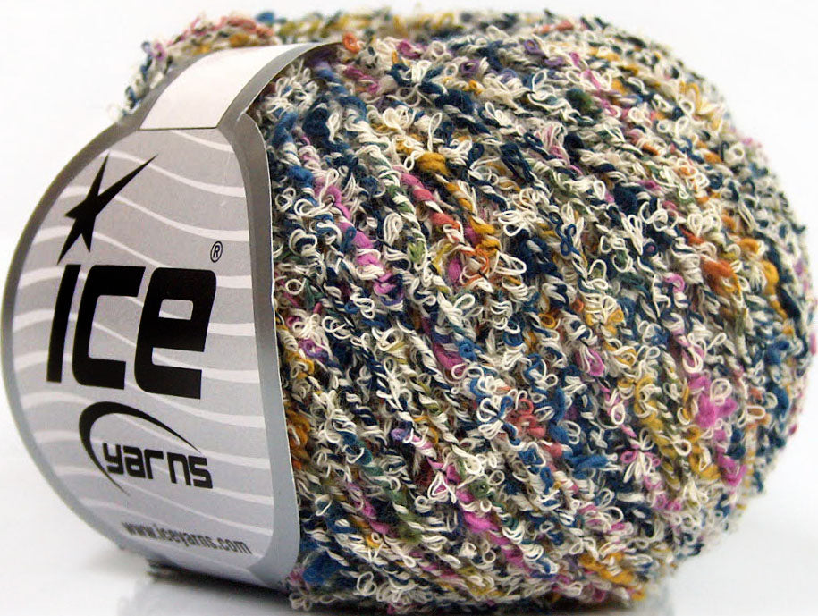 Lot of 8 Skeins Ice Yarns SALE BOUCLE (80% Cotton) Yarn White Rainbow