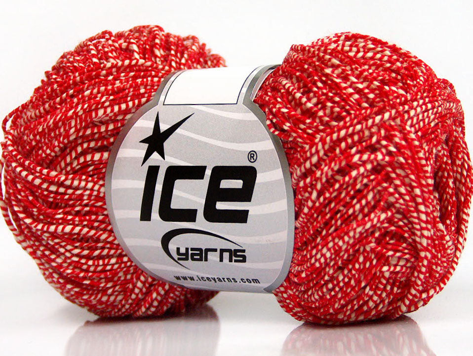 Lot of 8 Skeins Ice Yarns URBAN COTTON LUX (60% Cotton 28% Viscose) Yarn Red White