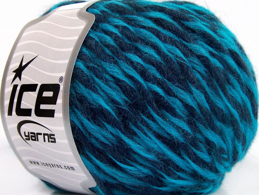 Lot of 8 Skeins ICE PICASSO WOOL (45% Wool) Hand Knitting Yarn Turquoise Navy