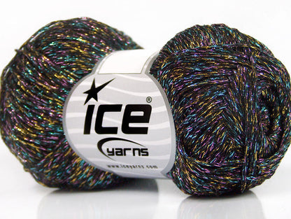 Lot of 8 Skeins ICE SALE METALLIC (60% Viscose) Yarn Black Pastel Rainbow