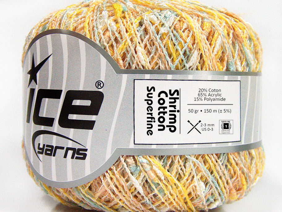 Lot of 6 Skeins Ice Yarns SHRIMP COTTON SUPERFINE (20% Cotton) Yarn Yellow Light Salmon Mint Green White