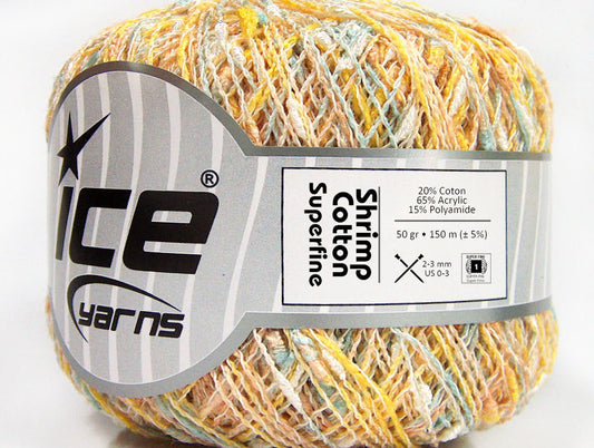 Lot of 6 Skeins Ice Yarns SHRIMP COTTON SUPERFINE (20% Cotton) Yarn Yellow Light Salmon Mint Green White