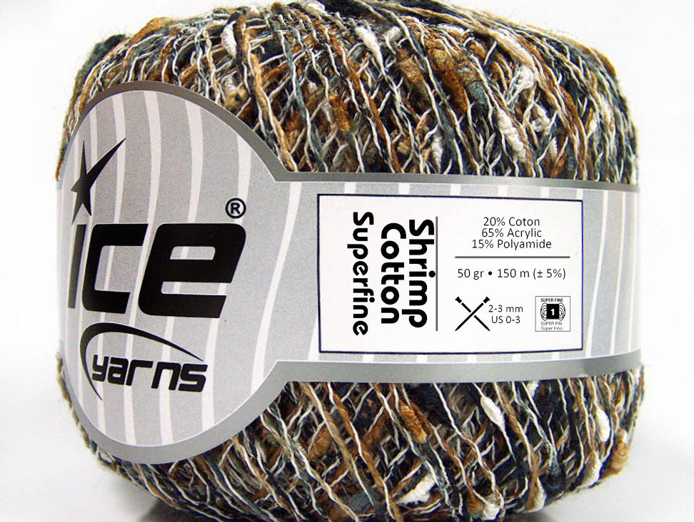 Lot of 6 Skeins Ice Yarns SHRIMP COTTON SUPERFINE (20% Cotton) Yarn Black Grey Brown White
