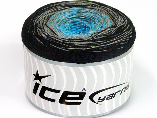 Lot of 2 x 150gr Skeins Ice Yarns CAKES COTTON FINE (50% Cotton) Yarn Black Grey Turquoise