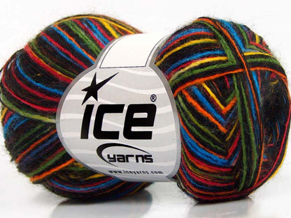 Lot of 8 Skeins Ice Yarns SALE WINTER (50% Wool) Yarn Black Rainbow
