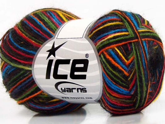 Lot of 8 Skeins Ice Yarns SALE WINTER (50% Wool) Yarn Black Rainbow