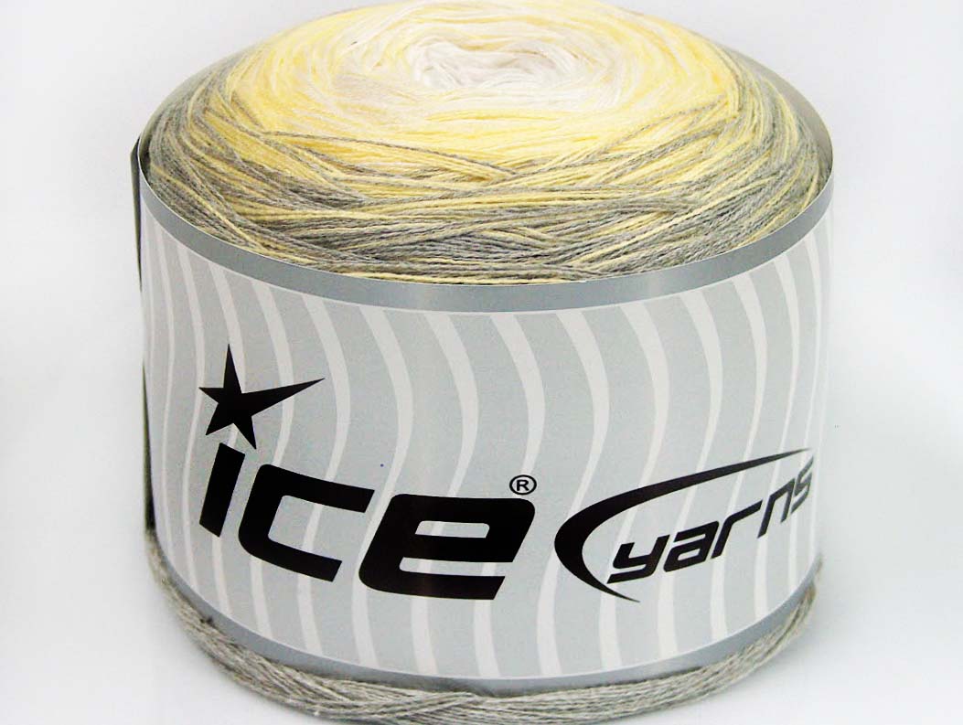 Lot of 2 x 150gr Skeins Ice Yarns CAKES COTTON FINE (50% Cotton) Yarn Grey Light Yellow White