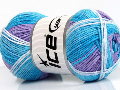 Lot of 4 x 100gr Skeins ICE NATURAL COTTON COLOR (100% Cotton) Yarn Blue Shades Lilac