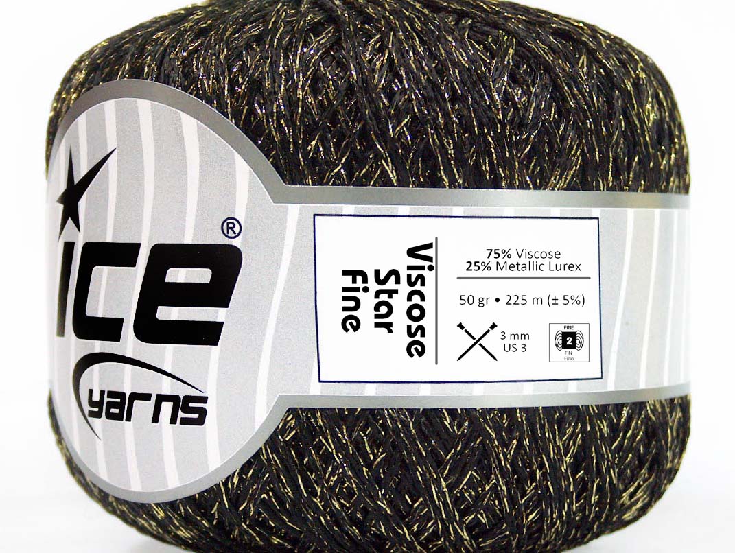 Lot of 6 Skeins Ice Yarns VISCOSE STAR FINE (75% Viscose) Yarn Black Gold