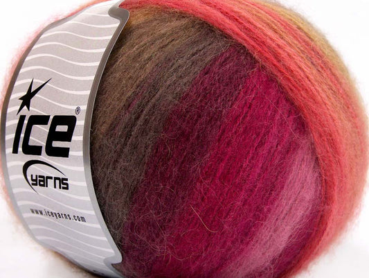 Lot of 4 x 100gr Skeins Ice Yarns ANGORA DESIGN (20% Angora 20% Wool) Yarn Pink Shades Brown Shades Red