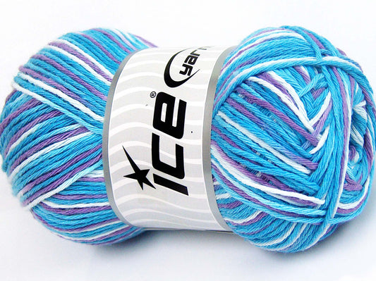 Lot of 4 x 100gr Skeins Ice Yarns NATURAL COTTON COLOR (100% Cotton) Yarn Turquoise Shades Lilac