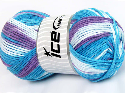 Lot of 2 x 200gr Skeins Ice Yarns NATURAL COTTON COLOR WORSTED (100% Cotton) Yarn Turquoise Shades Lilac