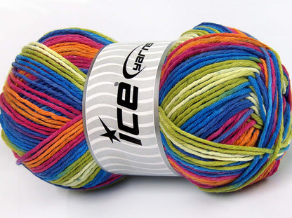 Lot of 2 x 200gr Skeins Ice Yarns NATURAL COTTON COLOR WORSTED (100% Cotton) Yarn Blue Green Orange Pink White